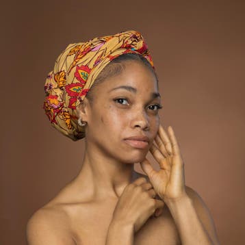 Afrikaanse hoofddoek Beige Oranje Botanical Flow - headwrap, Ophalen of Verzenden, Nieuw