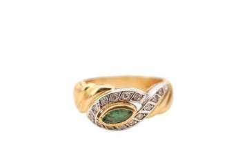 Ring - 19.2 kt. Geel goud Smaragd - diamanten, Nieuw