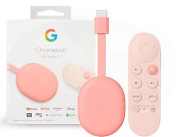 Google Chromecast met Google TV (4K) Sunrise Pink in Doos, Ophalen of Verzenden, Zo goed als nieuw