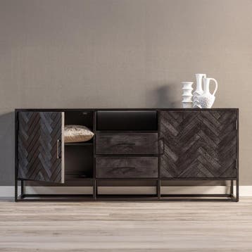 Dressoir Mangohout Kjeld 180 Zwart, Verzenden, Nieuw, Overige houtsoorten, Industriële meubels