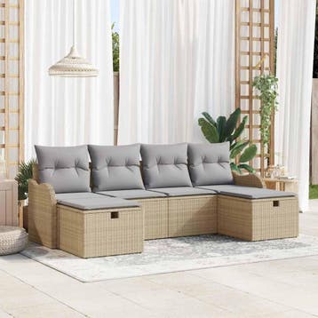 vidaXL Tuin Sofa Set 6 st Beige poly rattan, Verzenden, Nieuw, Rotan, 6 zitplaatsen