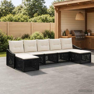 vidaXL Tuinbankenset 7 st 7-zits Zwart poly rattan, Verzenden, Nieuw, 7 zitplaatsen