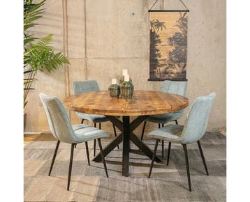 Combideal Lucille: ronde eettafel Mangohout 120 cm met 4, Ophalen of Verzenden, Nieuw