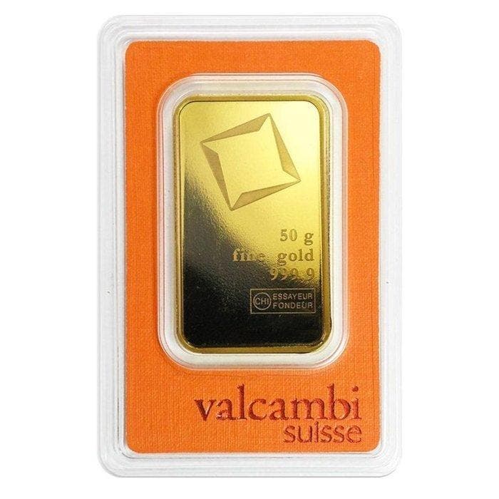 50 gram - Goud - 50g Gold Bar Valcambi - Verzegeld en met, Postzegels en Munten, Edelmetalen en Baren