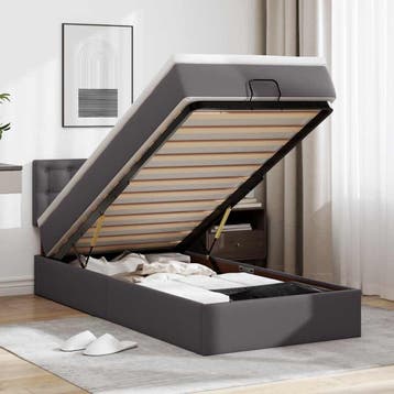 vidaXL Ottomaanse bed met matras 90x200cm kunstleer grijs, Overige materialen, 90 cm, Eenpersoons, Verzenden