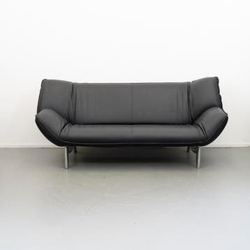2x Leolux Tango 3-zits/223cm Bank Zwart Leer - Gepolijst, Driepersoons, 75 tot 100 cm, Ophalen of Verzenden, Zo goed als nieuw
