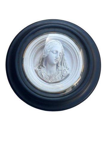 Houten lijst met bol glas - Maagd Maria - 24 cm - Antiek -