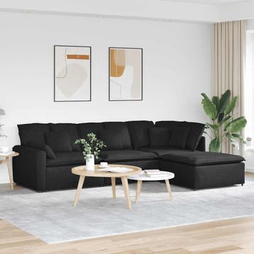 vidaXL Modulaire bank met voetenbank en kussens stof zwart, Huis en Inrichting, Banken | Bankstellen, Verzenden, Nieuw, Stof