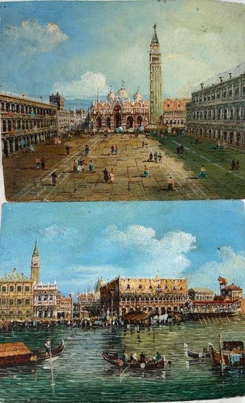 Italiaanse school (XIX) - Coppia di vedute veneziane