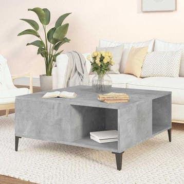 vidaXL Salontafel 80x80x36,5 cm bewerkt hout betongrijs, 50 tot 100 cm, Verzenden, Nieuw, 50 tot 100 cm