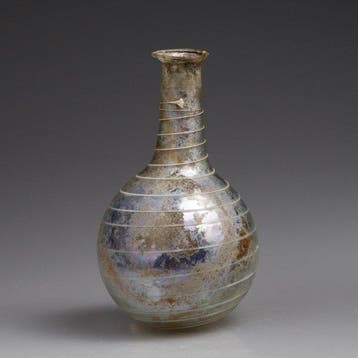 Oud-Romeins Glas Fles met spiraalvormige decoratie - 110 mm, Antiek en Kunst