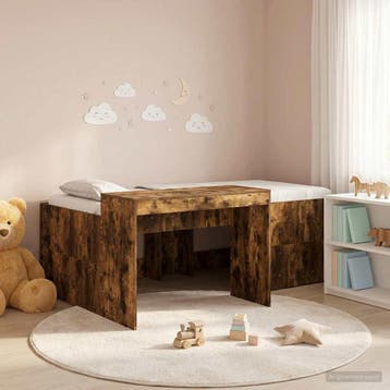 vidaXL Hoge Bed Frame met Bureau voor Kinderen Gerookt eiken, Verzenden, Nieuw, Bruin, Hout