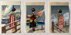 Authentic Japanese Woodblock Prints Triptych-Kyoto Maikoes, Antiek en Kunst