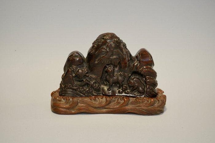 19e–20e eeuwse gehouwen houten geleerde bureauversiering, Antiek en Kunst, Antiek | Overige Antiek