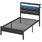 Bedframe met lattenbodem - 90x200 cm - Metaal - Zwart - Seve, Verzenden, Zo goed als nieuw