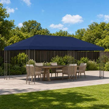 vidaXL Tuinprieel 6 x 3 m Blauw Polyester en staal 190 gsm, Verzenden, Nieuw