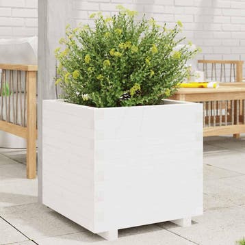 vidaXL Plantenbak 50x50x49,5 cm massief grenenhout wit, Verzenden, Nieuw, Hout, Minder dan 60 cm