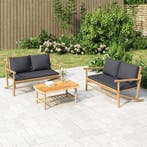 vidaXL 2-delige Loungeset met kussens bamboe donkergrijs, Verzenden, Nieuw, Hout, Loungeset