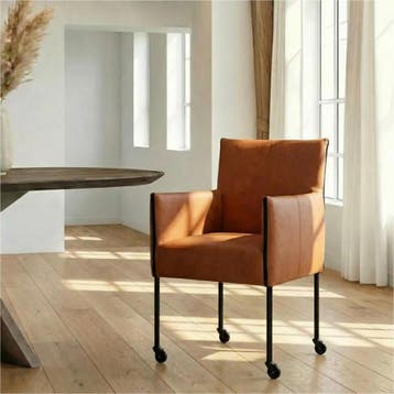 Leren eetkamerstoel More - Rancho Cognac (cognac) - Poten, Ophalen of Verzenden, Nieuw, Leer, Bohemian, Industrieel, Modern, Scandinavisch