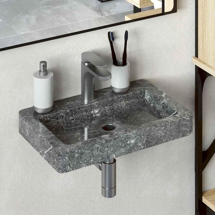 vidaXL Wastafel wandgemonteerd 38x24x6,5 cm marmer grijs, Doe-het-zelf en Verbouw, Sanitair, Nieuw, Verzenden