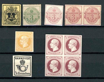 Hannover 1853/1862 - Kavel met ongebruikte postzegels met 5, Gestempeld