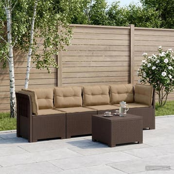 vidaXL 4-Persoons Tuin Sofa met Kussens Rieten Look PP Bruin, Verzenden, Nieuw