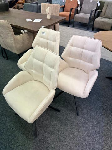 3x Eetkamerstoelen Meike, Microvezel, crème, Nieuw
