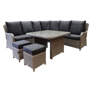 Bilbao hoek dining loungeset 6 delig grijs, Ophalen of Verzenden, Nieuw, Wicker