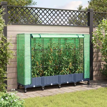 vidaXL Tuinplantenbak met Kasbedekking en Wielen 4 st Blauw, Verzenden, Nieuw, Minder dan 60 cm, 60 cm of meer
