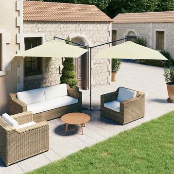 vidaXL Parasol dubbel met stalen paal 600x300 cm zandkleurig, Verzenden, Nieuw, Meer dan 4 meter