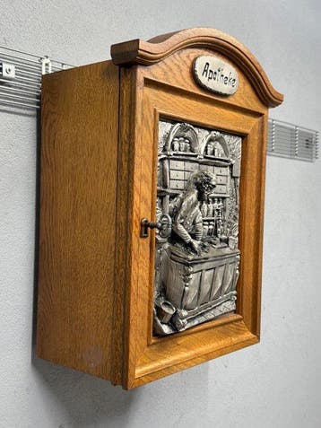 Kast - Hout, Tin - Nostalgische Apotheekkast