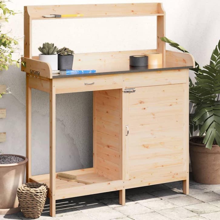 vidaXL Oppottafel met kast 110,5x45x124,5 cm massief, Tuin en Terras, Overige Tuin en Terras, Nieuw, Verzenden