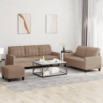 vidaXL 3-delige Loungeset met kussens kunstleer cappuccino, Verzenden, Nieuw, Leer, Minder dan 150 cm