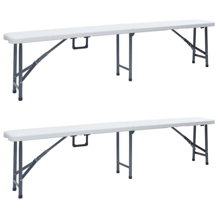 vidaXL Tuinbanken inklapbaar 2 st 180 cm HDPE wit, Tuin en Terras, Tuinbanken, Nieuw, Metaal, Verzenden