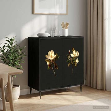 vidaXL Dressoir BREMEN Zwart eiken 69 x 33 x 76 cm Bewerkt, Huis en Inrichting, Kasten | Dressoirs, Verzenden, Nieuw, Overige houtsoorten