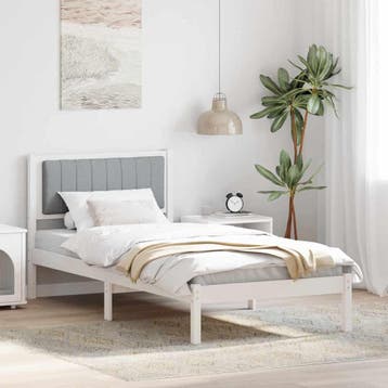 vidaXL Bedframe met Gevoerd Hoofdgedeelte Lichtgrijs 90 x, Huis en Inrichting, Slaapkamer | Bedden, Verzenden, Nieuw, Wit, Hout