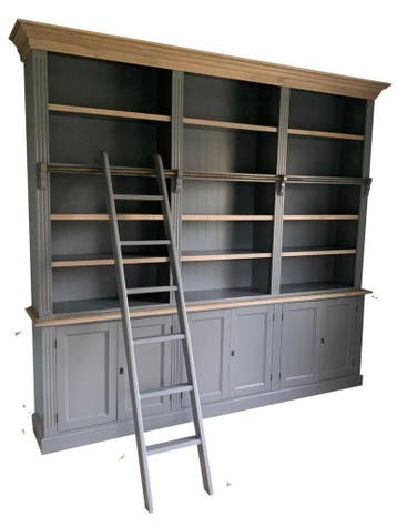 Boekenkast grijs met eiken lijsten en trap 260 x 240cm, Ophalen of Verzenden, Nieuw