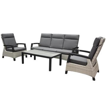 Dallas stoel bank loungeset 4 delig verstelbaar grijs, Tuin en Terras, Ophalen of Verzenden, Nieuw, Wicker