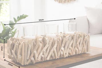 Elegante lantaarn FOSSIL 50cm drijfhout kandelaar voor 3, Ophalen of Verzenden, Nieuw