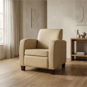 Leren fauteuil Joy - Toledo Kalahari (bruin) - Poten hout, Nieuw, Ophalen of Verzenden, Eigentijds, Klassiek, Modern, 50 tot 75 cm