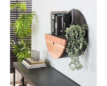 Wandschap half moon Ø50 met lade - acacia naturel, Ophalen of Verzenden, Nieuw