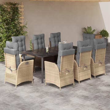 vidaXL 9-delige Tuinset met kussens poly rattan beige, Verzenden, Nieuw, 8 zitplaatsen, Tuinset
