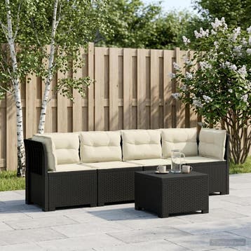 vidaXL 4-Persoons Tuin Sofa met Kussens Rieten Look PP, Tuin en Terras, Verzenden, Nieuw