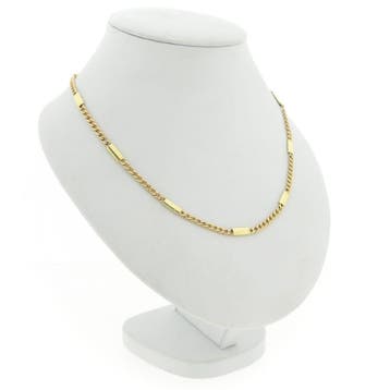 Gouden gourmetschakel ketting met gesloten staafjes, Ophalen of Verzenden, Gebruikt, Goud, Goud