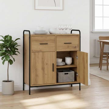 vidaXL Dressoir Artisanaal eiken 97 x 33 x 81 cm Bewerkt, Huis en Inrichting, Verzenden, Nieuw, Overige houtsoorten, Minder dan 50 cm