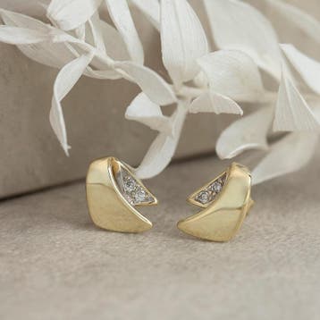 Gouden oorstekers met diamant 14 karaat, Sieraden, Tassen en Uiterlijk, Oorbellen, Verzenden, Zo goed als nieuw, Goud