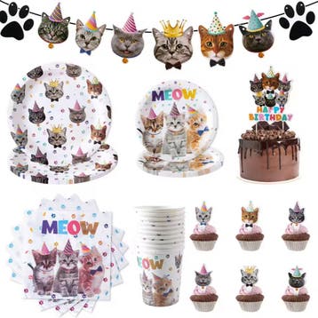41-delige set Happy Cats met bordjes, servetten en tafelklee, Dieren en Toebehoren, Verzenden, Nieuw