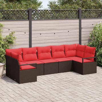 vidaXL Tuinbankenset 7 st Bruin en Rood poly rattan, Verzenden, Nieuw, Rotan, 7 zitplaatsen