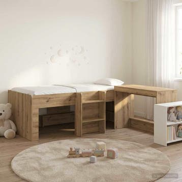 vidaXL Hoge Bed Frame met Bureau voor Kinderen 2 st, Verzenden, Nieuw, Bruin, Hout