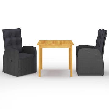 vidaXL 3-delige Tuinset zwart, Tuin en Terras, Tuinsets en Loungesets, 2 zitplaatsen, Nieuw, Tuinset, Verzenden